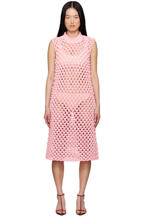Pink Sleeveless Crewneck Midi Dress