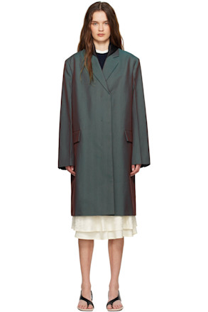 Green & Purple Detachable Contrast Collar Coat