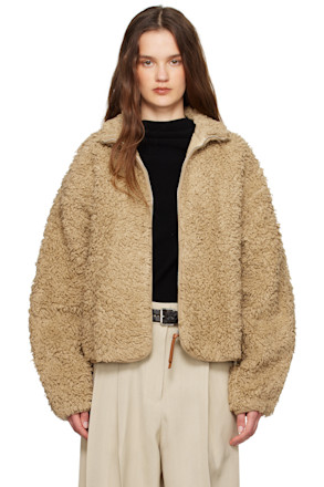 Beige Cotton Fleece Zip-Up Jacket