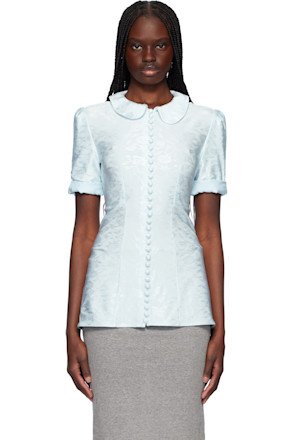 Blue Fluid Viscose Flower Jacquard Shirt