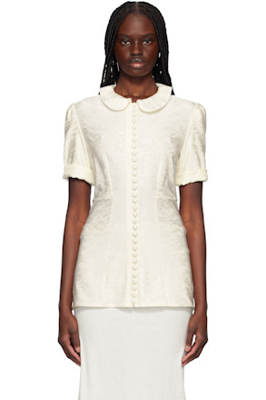 Off-White Fluid Viscose Flower Jacquard Shirt