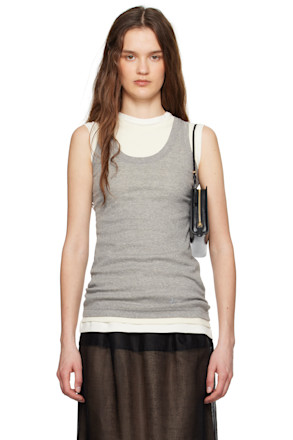 Gray & Off-White '3 Layers' Tank Top Set