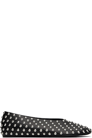 Black Studded Leather Ballerina Flats