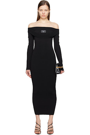 Black Plain Knit Maxi Dress
