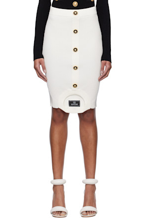 White Optical Illusion Ribbed Knit Miniskirt
