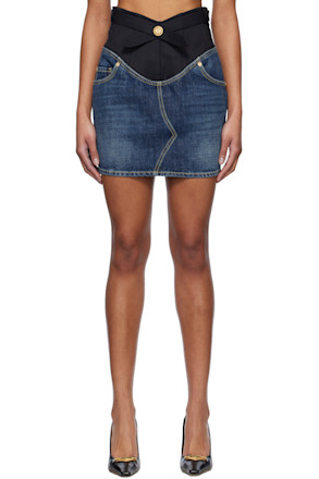 Blue Crêpe & Denim Miniskirt