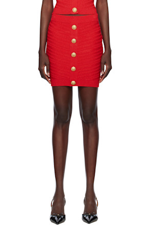 Red Buttoned Knit Miniskirt