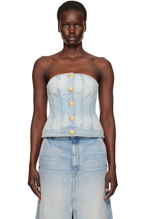 Blue Buttoned Denim Corset Top