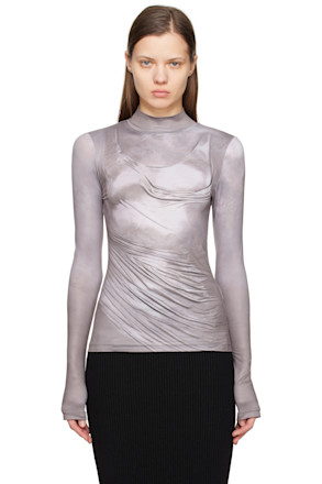 Gray Draped Print Trompe L'oeil T-shirt