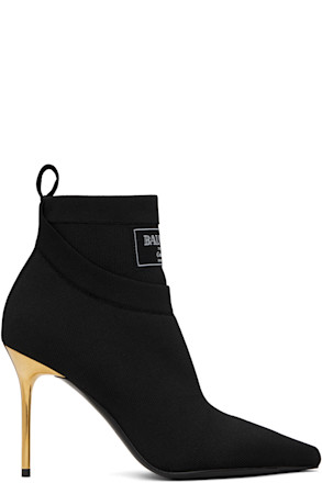 Black Crewneck Knit Ankle Boots