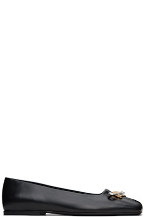 Black Safety Pin Gathered Lambskin Ballerina Flats