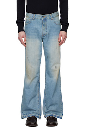Blue Flared-Leg Reconstructed Jeans