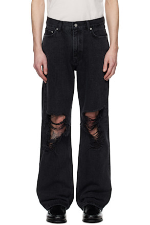 Black Straight-Leg Destroyed Jeans
