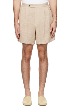 Beige Double Weave Linen Shorts