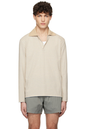 Beige Striped Cotton Polo