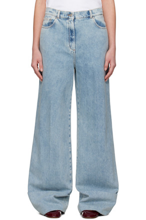 Blue Wide-Leg Cuffed Jeans