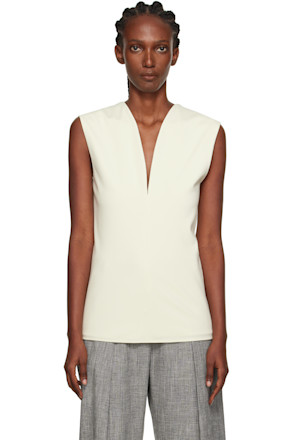 Off-White Jersey Plunging Neckline Top