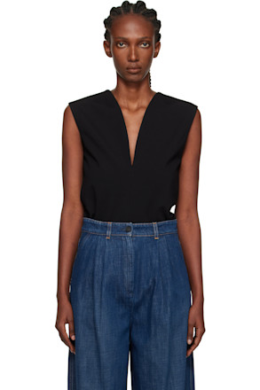 Black Jersey Plunging Neckline Top