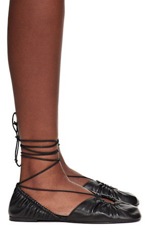 Black Mesure Lace-Up Leather Ballerina Flats