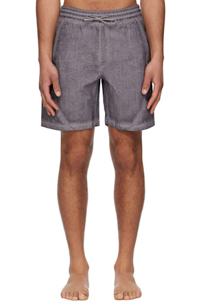 Gray Ripstop Over Dying Curved Swim Shorts