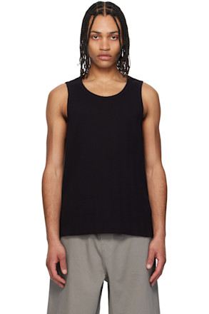 Black Scoop-Neck Ribbed Tank Top