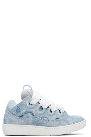 Blue Curb Denim-Effect Leather Sneakers