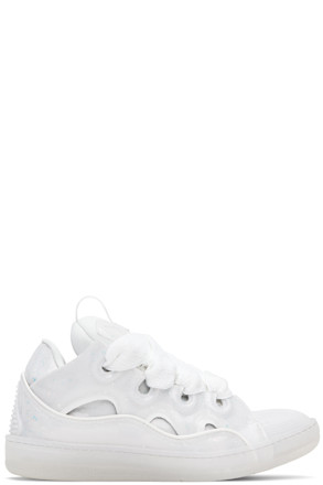 White Leather Curb Glitter Effect Sneakers