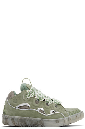 Khaki Leather Curb Marbled Sole Sneakers