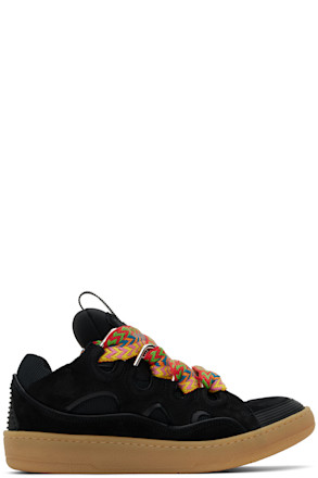 Black Leather Curb Sneakers