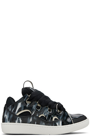 Black Curb Leather Sparkles Sneakers