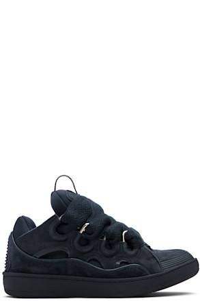 Navy Leather Curb Sneakers