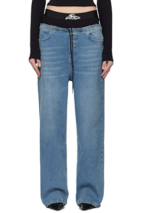 Blue Waistband Regular Jeans