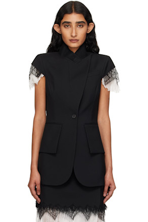 Black Cobweb Lace Sleeveless Blazer
