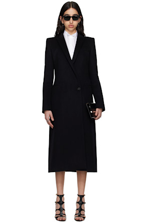 Black Stacked Shoulder Tailored Coat