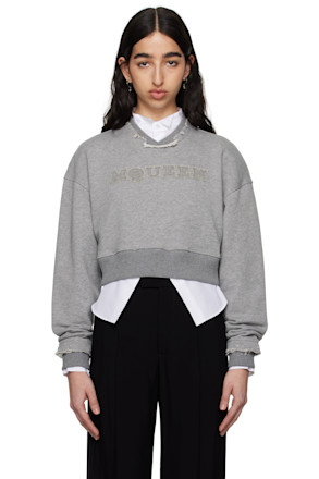 Gray 'McQueen' Logo Cropped Sweatshirt