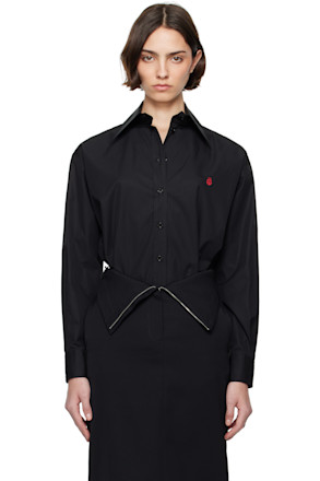 Black Embroidered Skull Shirt