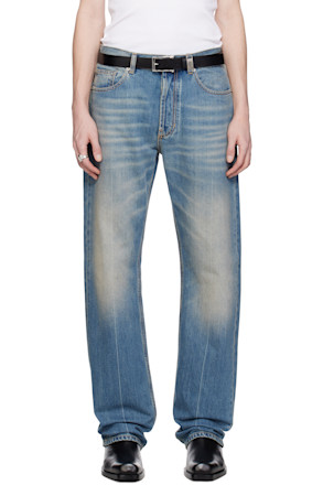 Blue Straight-Leg Washed Jeans