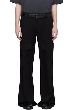 Black Wool Overdyed Low-Rise Cargo Pants