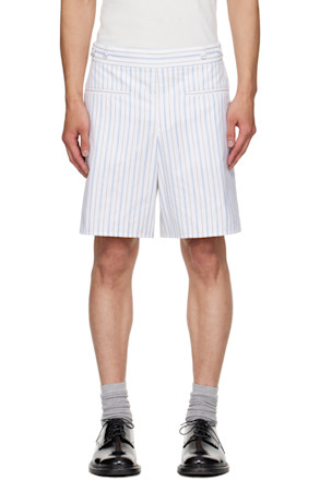 White & Blue Skull Stripe Shorts