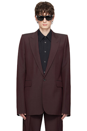 Burgundy Stacked Shoulder Single-Breasted Blazer