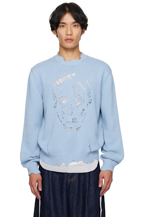 Blue Distressed Skull Sweater