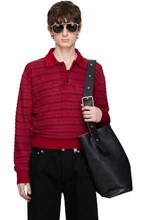 Red Stripe Knt Crop Polo