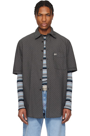 Black Mini Plaid Short Sleeve Shirt
