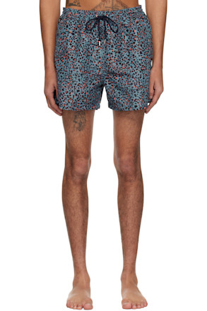 Blue Leopard Print Swim Shorts