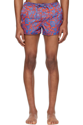 Orange & Blue Printed Nylon Swim Shorts
