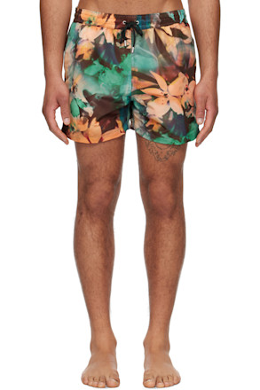 Green & Orange Painted Photograph Swim Shorts