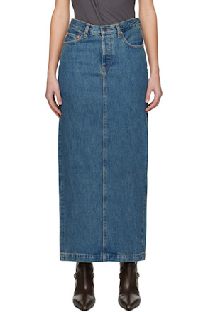Blue Column Denim Midi Skirt