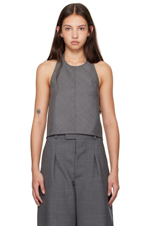 Gray Backless Halter Tank Top