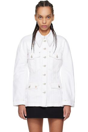 White O Shaped Sleeves Denim Jacket