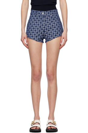 Navy Slim Fit Monogram 72 Denim Shorts